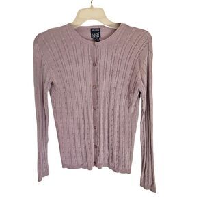Leon Levin Cardigan Sweater Womens Small Lavender Hand Loomed Silk Cotton Blend